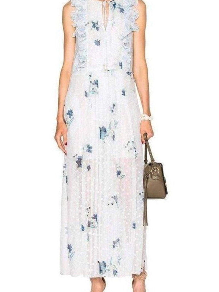See By Chloe Ruffle Trimmed Printed Fil Coupe Maxi Dress